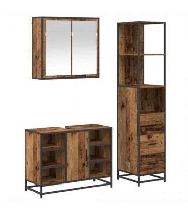 vidaXL Bathroom Furniture Set 3 pcs Old Wood Engineered Wood