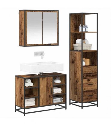 vidaXL Bathroom Furniture Set 3 pcs Old Wood Engineered Wood