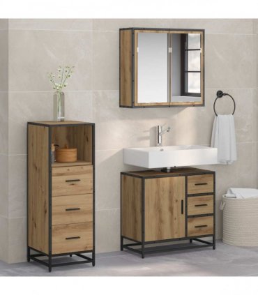 vidaXL Bathroom Furniture Set 3 pcs Artisan Oak Engineered Wood