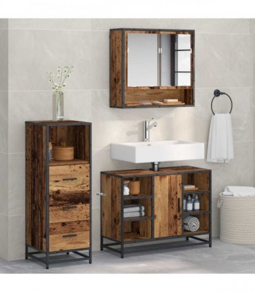 vidaXL Bathroom Furniture Set 3 pcs Old Wood Engineered Wood