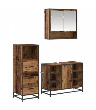 vidaXL Bathroom Furniture Set 3 pcs Old Wood Engineered Wood