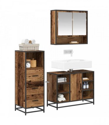 vidaXL Bathroom Furniture Set 3 pcs Old Wood Engineered Wood