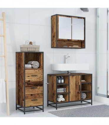 vidaXL Bathroom Furniture Set 3 pcs Old Wood Engineered Wood
