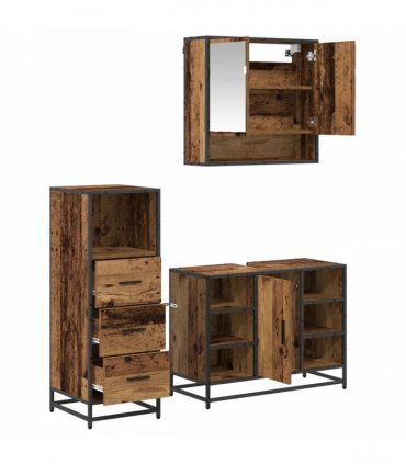 vidaXL Bathroom Furniture Set 3 pcs Old Wood Engineered Wood