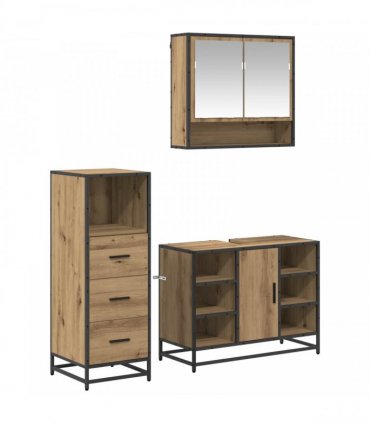 vidaXL Bathroom Furniture Set 3 pcs Artisan Oak Engineered Wood