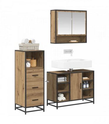 vidaXL Bathroom Furniture Set 3 pcs Artisan Oak Engineered Wood