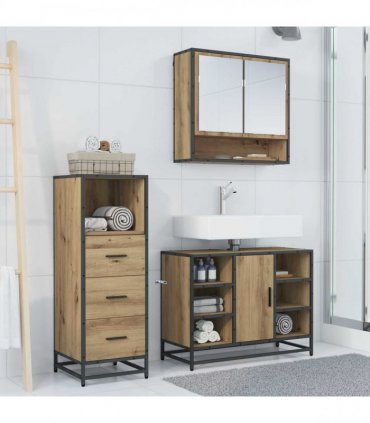 vidaXL Bathroom Furniture Set 3 pcs Artisan Oak Engineered Wood