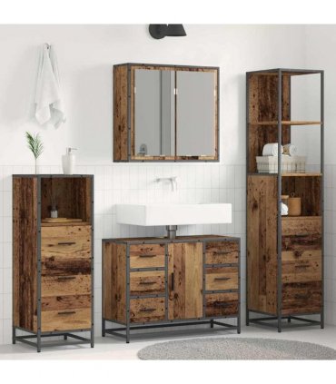 vidaXL Bathroom Furniture Set 4 pcs Old Wood Engineered Wood