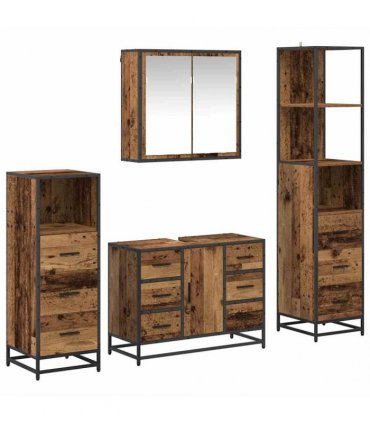 vidaXL Bathroom Furniture Set 4 pcs Old Wood Engineered Wood