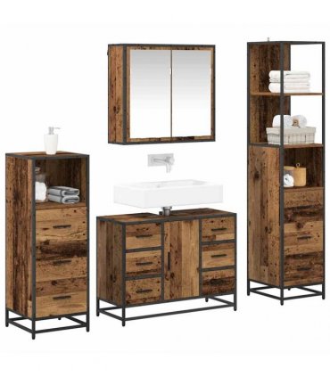 vidaXL Bathroom Furniture Set 4 pcs Old Wood Engineered Wood