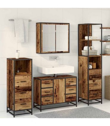 vidaXL Bathroom Furniture Set 4 pcs Old Wood Engineered Wood