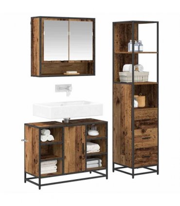 vidaXL Bathroom Furniture Set 3 pcs Old Wood Engineered Wood