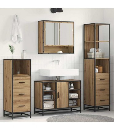 vidaXL Bathroom Furniture Set 3 pcs Artisan Oak Engineered Wood