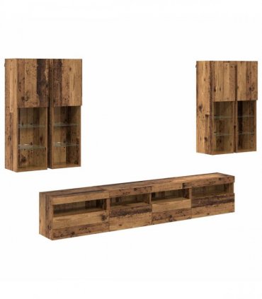 vidaXL TV Wall Cabinet Set with LED Lights 7 pcs 100 x 30 x 40 cm