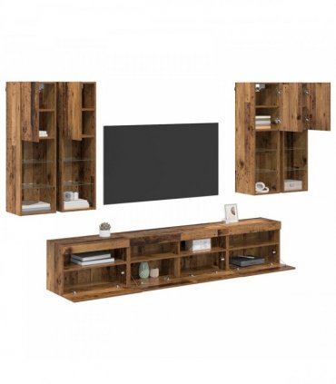 vidaXL TV Wall Cabinet Set with LED Lights 7 pcs 100 x 30 x 40 cm