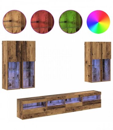 vidaXL TV Wall Cabinet Set with LED Lights 7 pcs 100 x 30 x 40 cm