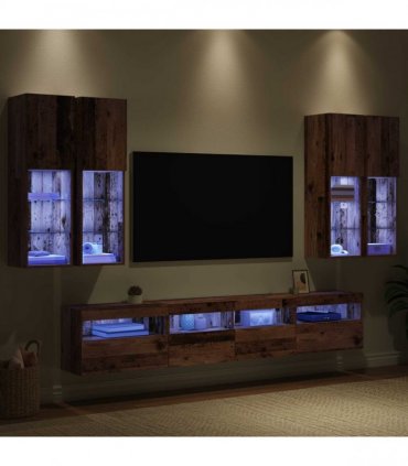 vidaXL TV Wall Cabinet Set with LED Lights 7 pcs 100 x 30 x 40 cm
