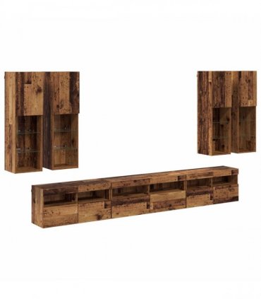 vidaXL TV Wall Cabinet Set 7 pcs 100 x 30 x 40 cm Old Wood
