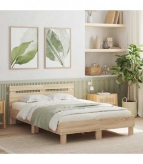 vidaXL Bed Frame with Headboard Sonoma 137 x 190 cm Engineered Wood