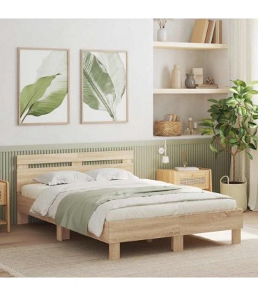 vidaXL Bed Frame with Headboard Sonoma 137 x 190 cm Engineered Wood