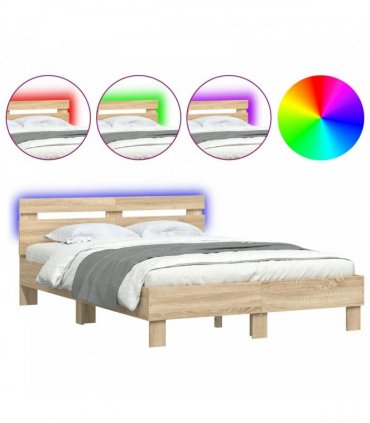 vidaXL Bed Frame with Headboard Sonoma 137 x 190 cm Engineered Wood