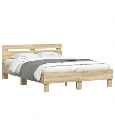 vidaXL Bed Frame with Headboard Sonoma 137 x 190 cm Engineered Wood