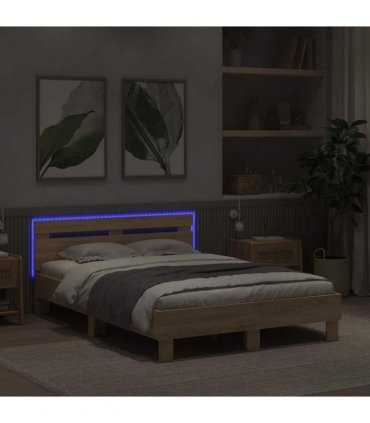 vidaXL Bed Frame with Headboard Sonoma 137 x 190 cm Engineered Wood