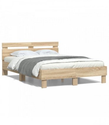 vidaXL Bed Frame with Headboard Sonoma 137 x 190 cm Engineered Wood