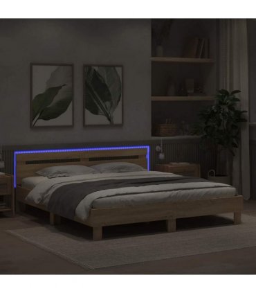 vidaXL Bed Frame with Headboard Sonoma 193 x 203 cm Engineered Wood