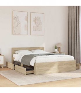 vidaXL Bed Frame with Drawer Sonoma 137 x 188 cm Engineered Wood