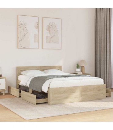 vidaXL Bed Frame with Drawer Sonoma 137 x 188 cm Engineered Wood