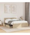 vidaXL Bed Frame with Drawer Sonoma 137 x 188 cm Engineered Wood