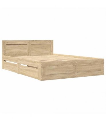 vidaXL Bed Frame with Drawer Sonoma 137 x 188 cm Engineered Wood