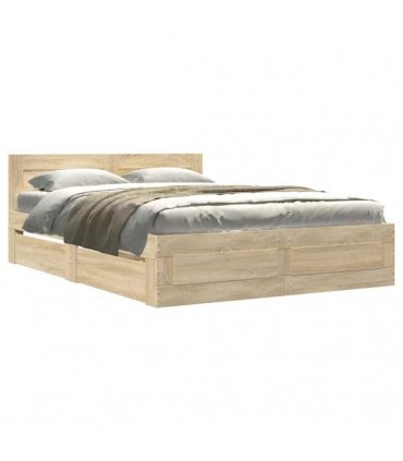 vidaXL Bed Frame with Drawer Sonoma 137 x 188 cm Engineered Wood