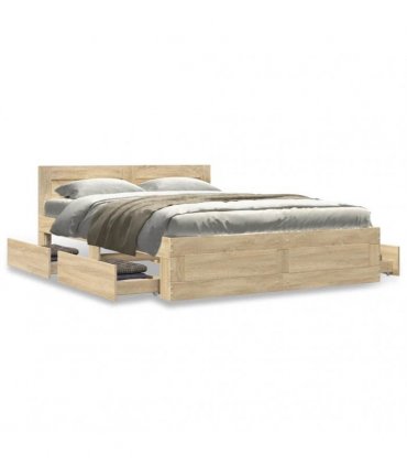 vidaXL Bed Frame with Drawer Sonoma 137 x 188 cm Engineered Wood