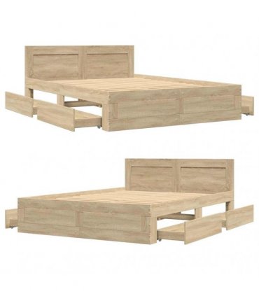 vidaXL Bed Frame with Drawer Sonoma 137 x 188 cm Engineered Wood