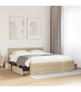 vidaXL Bed Frame with Drawer 2 pcs Sonoma 153 x 203 cm Engineered Wood