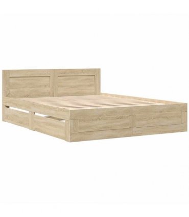 vidaXL Bed Frame with Drawer 2 pcs Sonoma 153 x 203 cm Engineered Wood