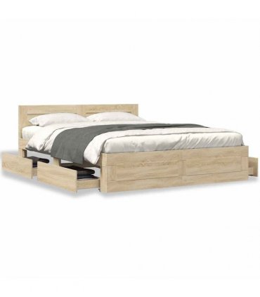 vidaXL Bed Frame with Drawer 2 pcs Sonoma 153 x 203 cm Engineered Wood