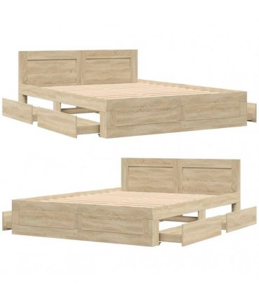 vidaXL Bed Frame with Drawer 2 pcs Sonoma 153 x 203 cm Engineered Wood