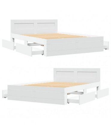 vidaXL Bed Frame with Drawer White 137 x 188 cm Engineered Wood