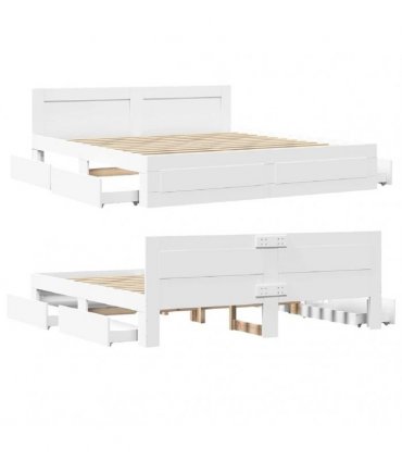 vidaXL Bed Frame with Drawer White 193 x 203 cm Engineered Wood