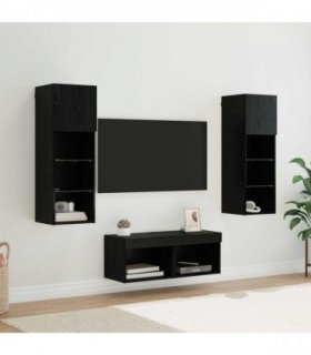vidaXL TV Wall Cabinets 4 pcs Black Oak Engineered Wood