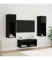 vidaXL TV Wall Cabinets 4 pcs Black Oak Engineered Wood