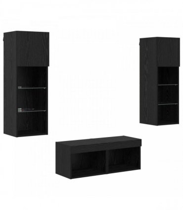 vidaXL TV Wall Cabinets 4 pcs Black Oak Engineered Wood