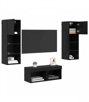 vidaXL TV Wall Cabinets 4 pcs Black Oak Engineered Wood