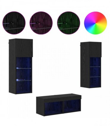 vidaXL TV Wall Cabinets 4 pcs Black Oak Engineered Wood