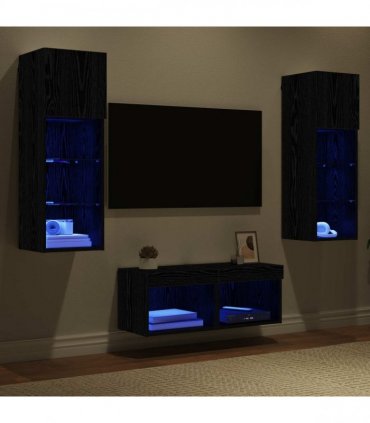 vidaXL TV Wall Cabinets 4 pcs Black Oak Engineered Wood