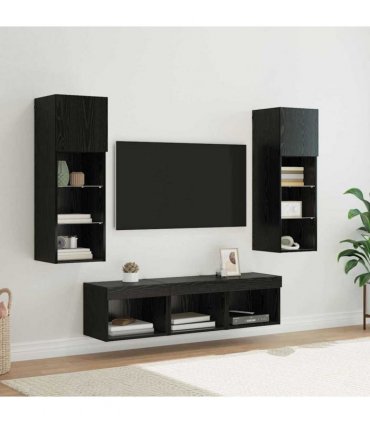 vidaXL TV Wall Units 5 pcs Black Oak Engineered Wood