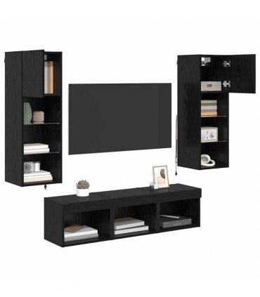 vidaXL TV Wall Units 5 pcs Black Oak Engineered Wood